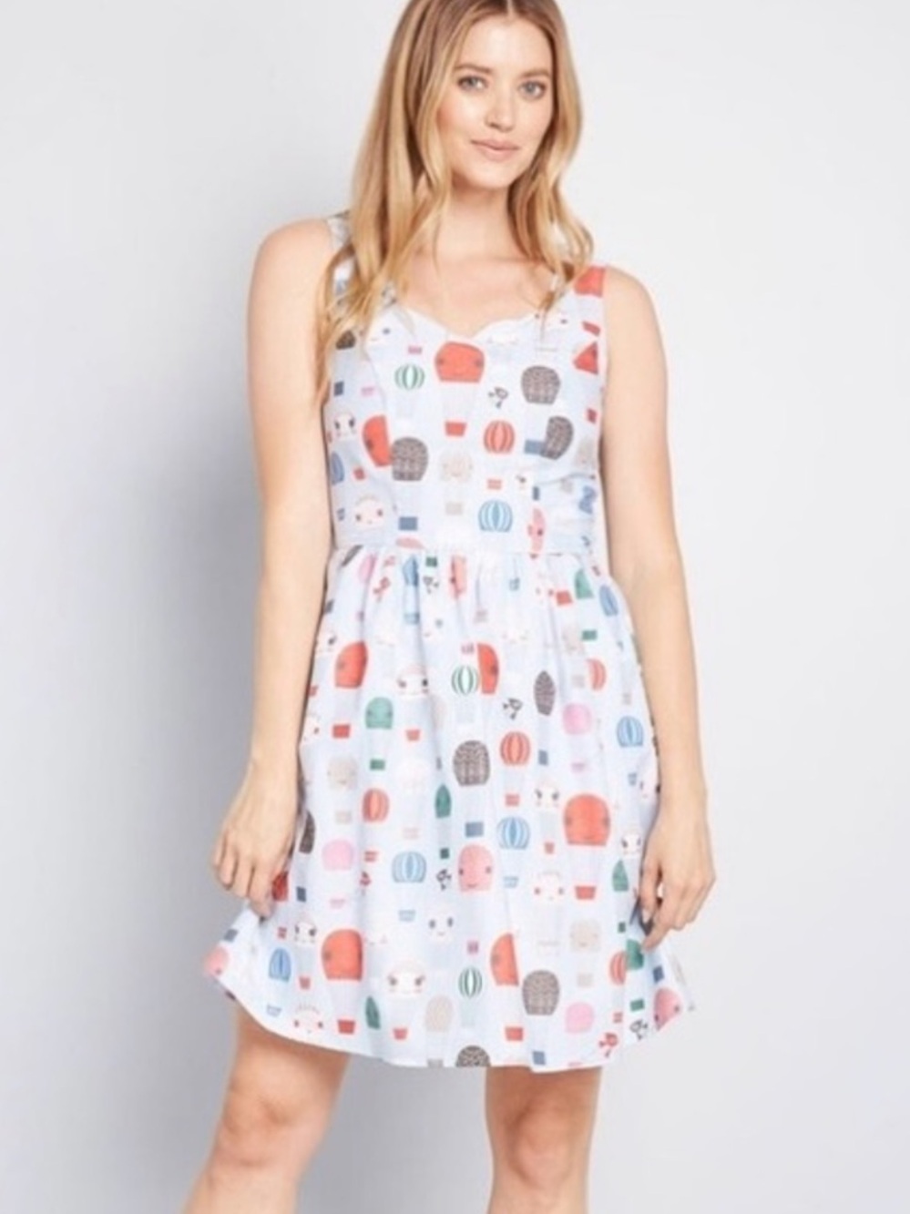Modcloth Fervour Hot Air Balloon Sleeveless Fit And Flare Mini Dress Large Retro